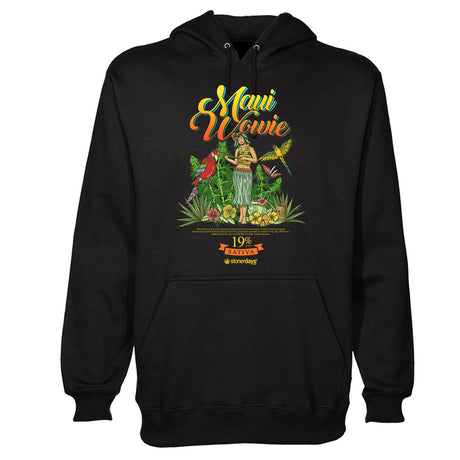 StonerDays Maui Wowie Hoodie in black with tropical print, front view on white background