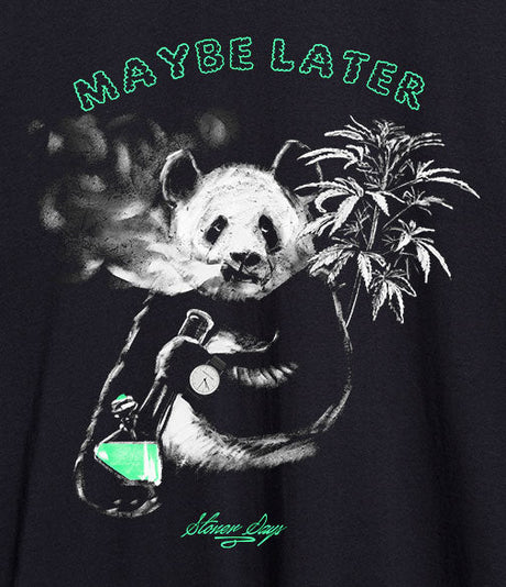 StonerDays Maybe Later Panda Crop Top Hoodie, Front View on Black Background