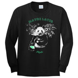 StonerDays Maybe Later Panda graphic on black long sleeve cotton shirt, front view