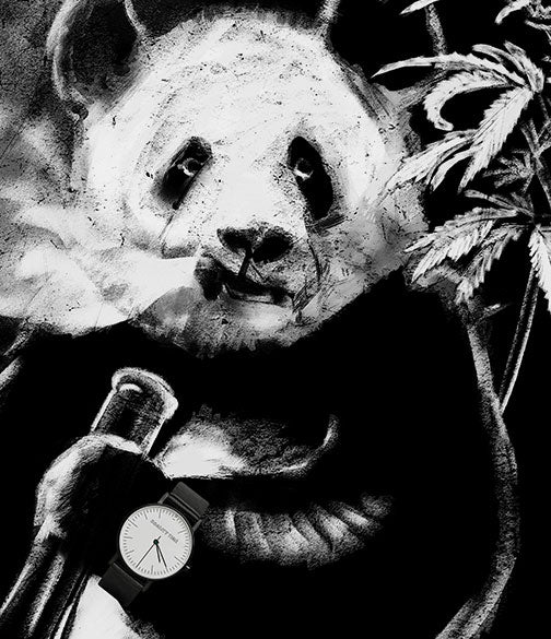 StonerDays Maybe Later Panda graphic on a men's long sleeve cotton shirt - close-up view
