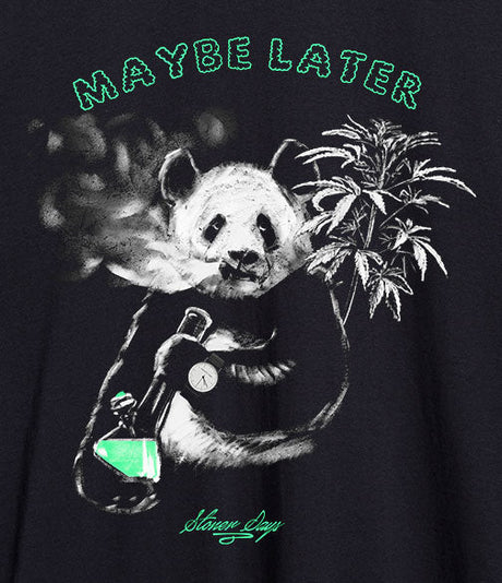 StonerDays Maybe Later Panda Women's Racerback Tank Top in Black - Front View