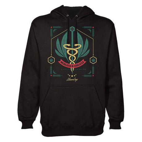 StonerDays Medicated And Educated men's hoodie in green with front graphic design