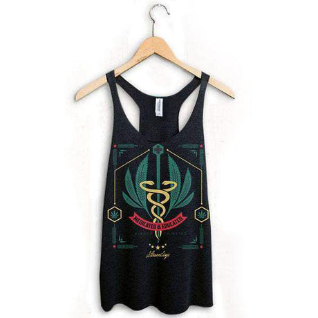 StonerDays Medicated And Educated Women's Racerback Tank Top in Green on Hanger