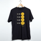 StonerDays Melted Faces men's black cotton t-shirt with yellow graphic, hanging on wooden hanger, front view