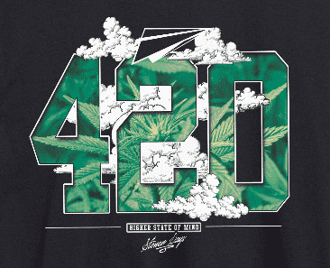 StonerDays Men's 420 Paper Planes Tee in black with green cannabis leaf design, front view