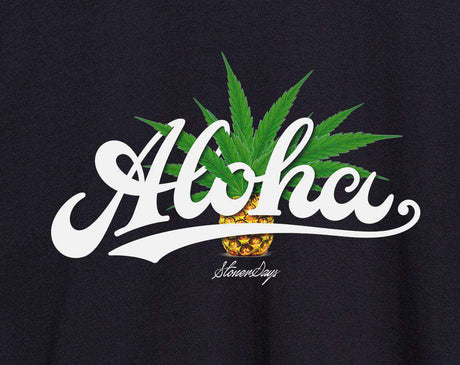 StonerDays Men's Aloha Tank Top in black cotton, close-up of graphic design