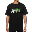 StonerDays Men's Aloha Tee in black, front view, featuring bold graphic design with cannabis leaf