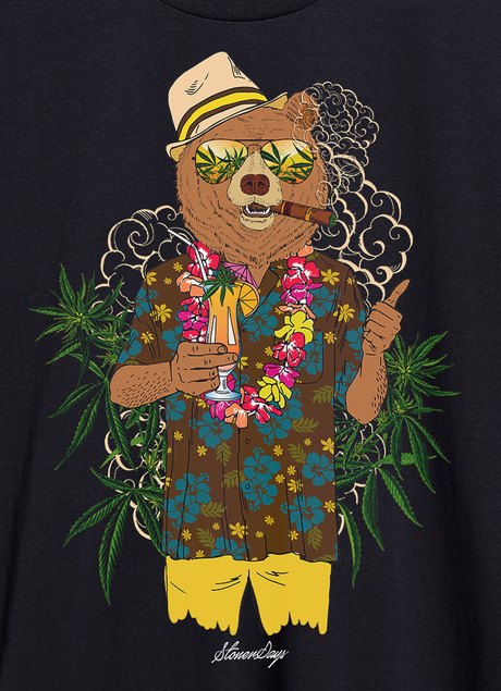 StonerDays Men's Bear On Vacation Tank Top with Tropical Design, Front View