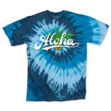 StonerDays Men's Blue Aloha Tie Dye Tee with Cannabis Leaf Design, Front View