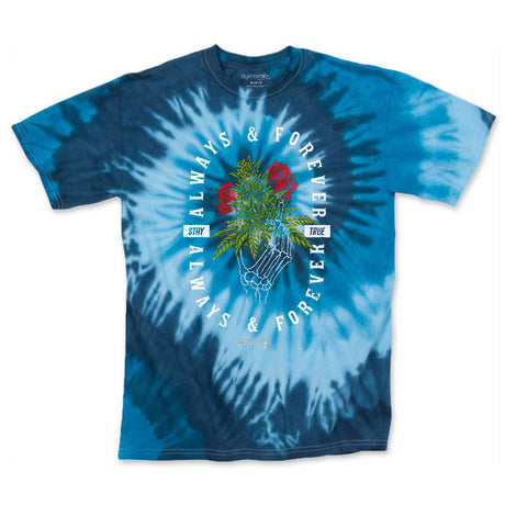 StonerDays Men's Blue Tie Dye Tee with Always & Forever Graphic, Front View