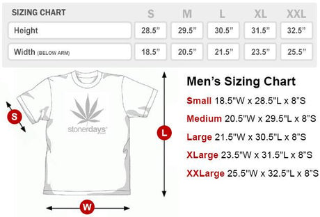 StonerDays Men's Blue Bob Pop Art Tie Dye Tee front view with sizing chart on white background