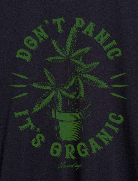 StonerDays Men's Tank Top with 'Don't Panic It's Organic' print, close-up view