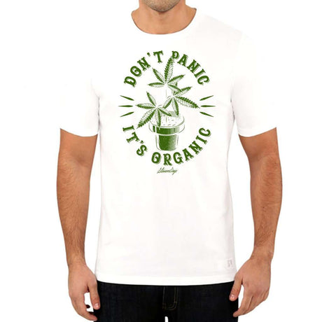 StonerDays Men's Don't Panic Plant Organic Cotton Tee in White, Front View
