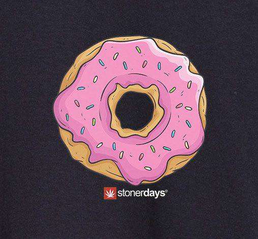 StonerDays Men's Pink Cotton Tee with Donut Graphic on Chest - Close-Up View