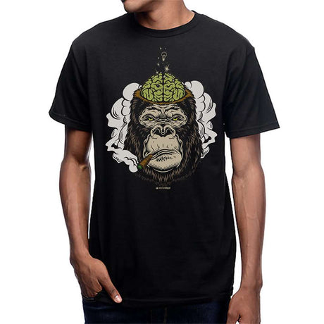 StonerDays Men's Enlightened Gorilla Tee in black, front view, available in S to 3XL sizes