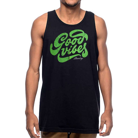 StonerDays Men's Groovy Vibes Green Tank Top, Front View on Model, Sizes S-3XL