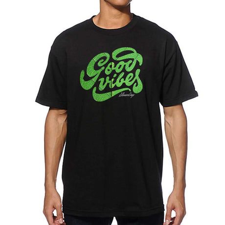 StonerDays Men's Groovy Vibes Tee in black with green text, front view on white background