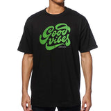 StonerDays Men's Groovy Vibes Tee in black with green text, front view on white background