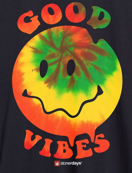 StonerDays Men's Happy Face Good Vibes Tank in Tie-Dye, Close-Up Front View