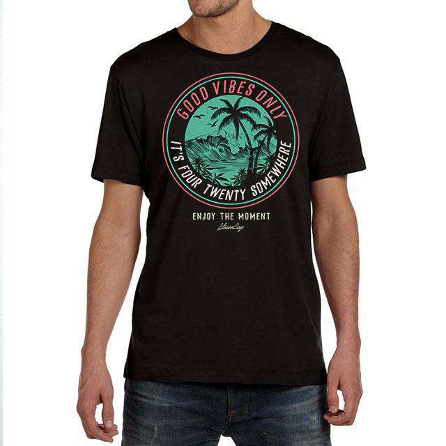 StonerDays Men's Black Cotton Tee with 'It's 420 Somewhere' Graphic, Front View