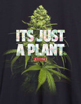 StonerDays Men's Tee with 'It's Just A Plant' design, green cannabis motif, black cotton