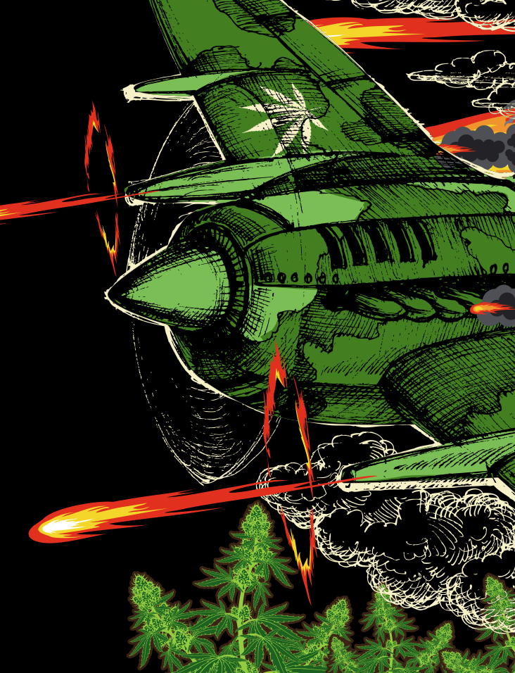 StonerDays Men's Jet Fuel Tee in Green with Graphic Print, Close-up View