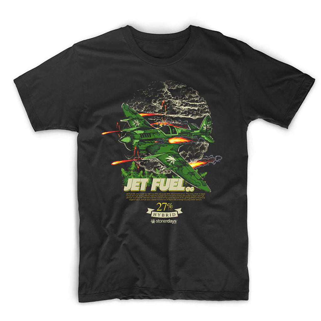 StonerDays Men's Jet Fuel Tee in black with vibrant green graphic, front view on white background