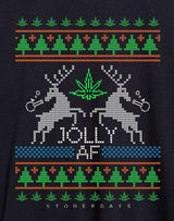 StonerDays Men's Jolly AF Tee Shirt in black cotton with festive cannabis leaf design