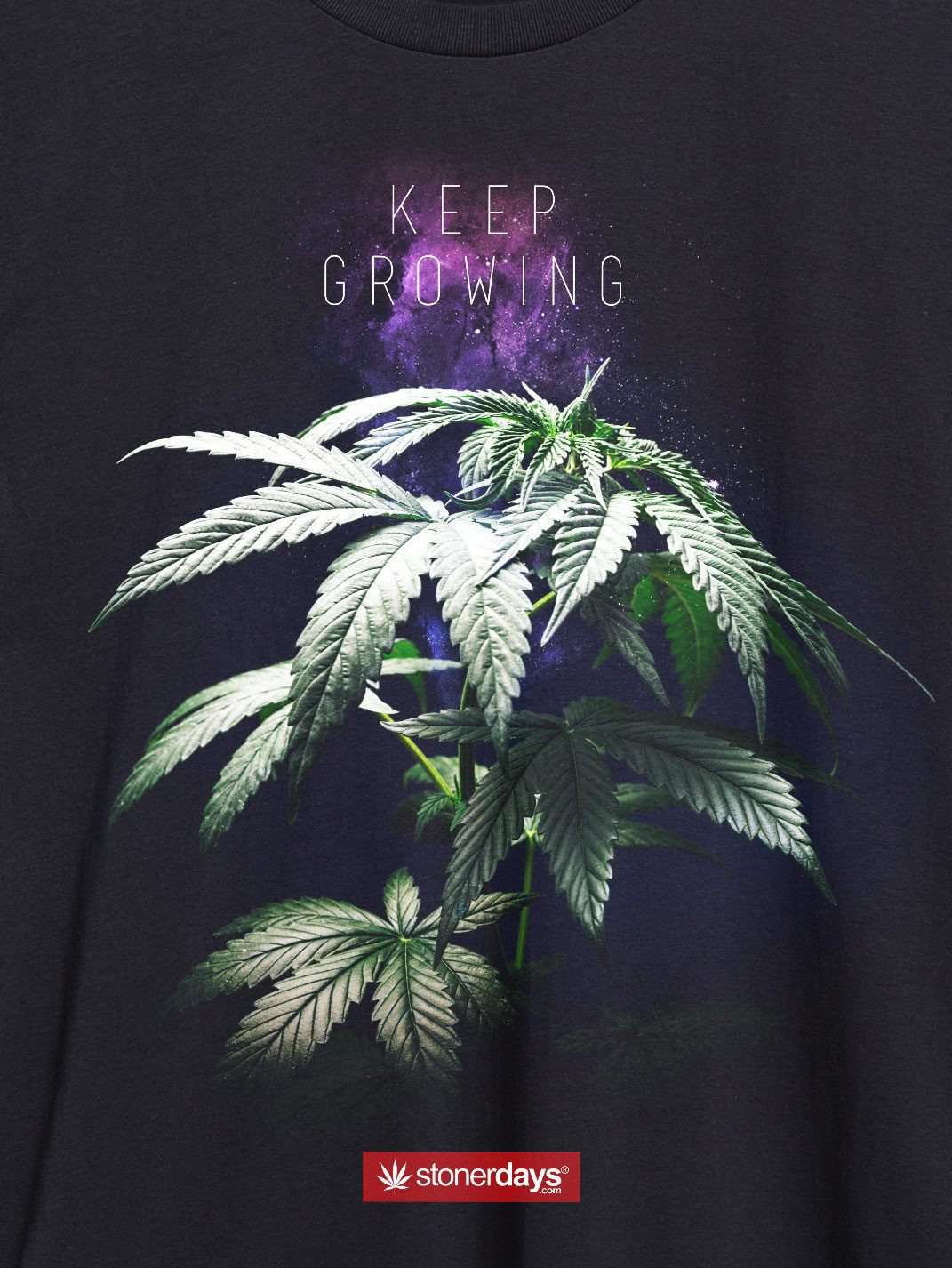 StonerDays Men's Keep Growing Tank in black, close-up of cannabis leaf graphic design