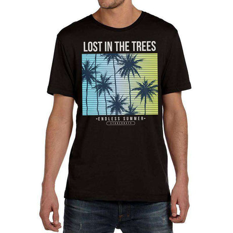 StonerDays Men's Tee with 'Lost In The Trees' graphic, blue and yellow, front view