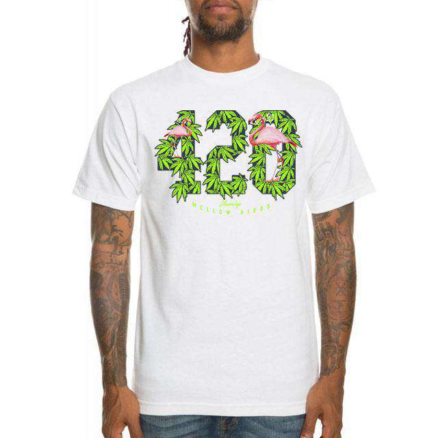 StonerDays Men's Mellow Birds Tee in White with Tropical 420 Graphic, Front View