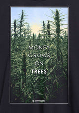 StonerDays Men's Tee with 'Money Grows On Trees' print, cannabis background, front view