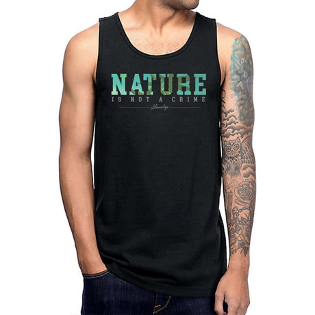 StonerDays Men's Nature Is Not A Crime Tank Top in Green Cotton, Front View