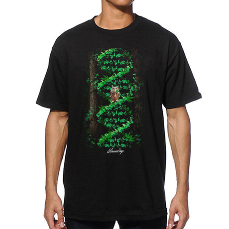 StonerDays Men's Night Owl Genetics Tee in black with green print, front view on white background