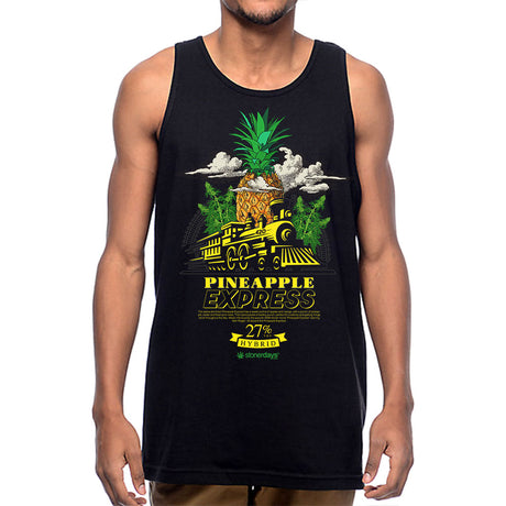 StonerDays Men's Pineapple Express Tank Top, Large, Cotton, Black - Front View