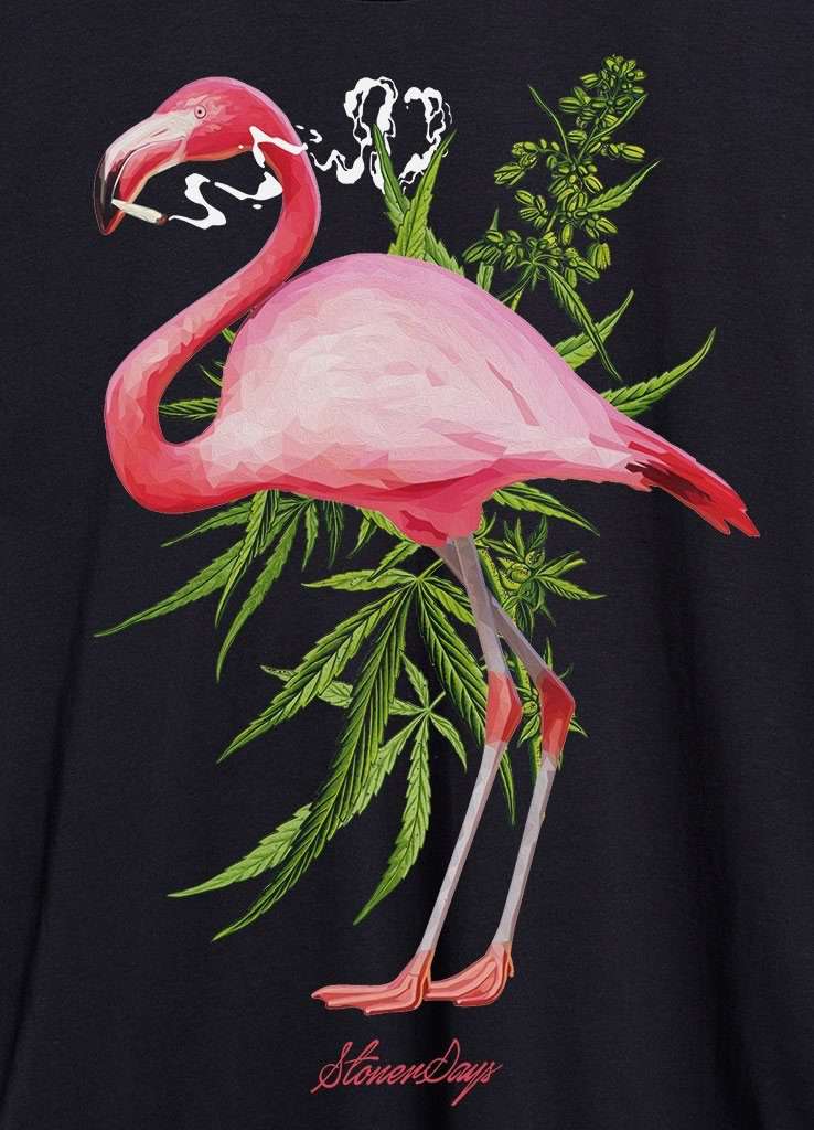 StonerDays Men's Pink Flamingo Tank in Cotton, Front View on Black Background