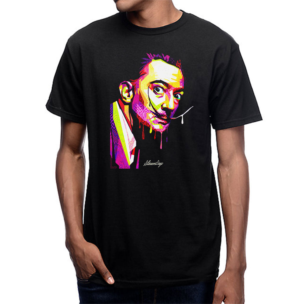 StonerDays Men's Pop Art Dali Tee in black, featuring colorful graphic design, front view, sizes S-3XL