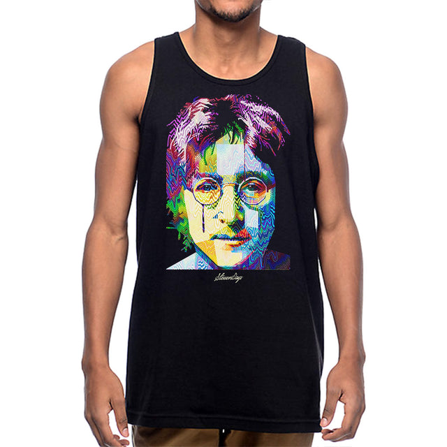 StonerDays Men's Pop Art John Tank Top in Rasta colors, front view on a model, size options S to XXXL