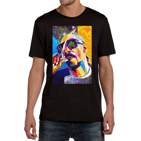 StonerDays Men's Pop Art Snoop Tee in black, front view on a white background, available in multiple sizes