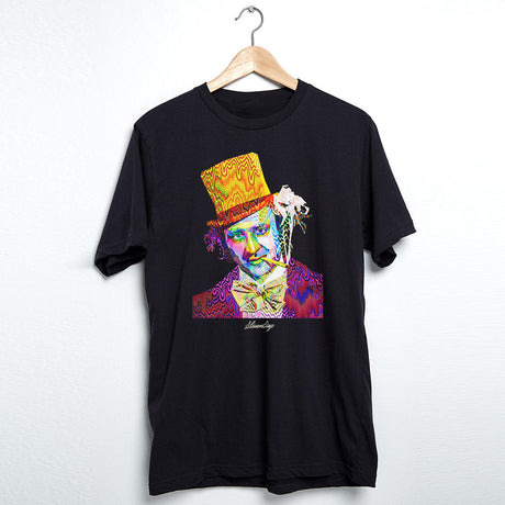 StonerDays Men's Pop Art Willy Tee in black cotton, front view on hanger