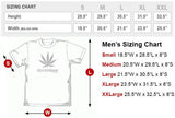 StonerDays Men's Rainbow Legalize It Tie Dye Tee front view with sizing chart