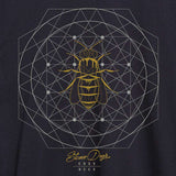 StonerDays Men's Sacred Beeometry Tee in black cotton, close-up of geometric bee design