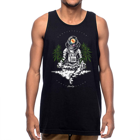 StonerDays Men's Space Concentration Tank Top in Black, Cotton, Front View