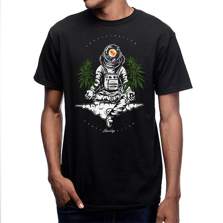 StonerDays Men's Space Concentration Tee in black, front view, featuring astronaut graphic, sizes S-3XL
