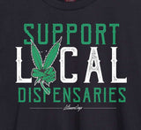 StonerDays Men's Tee in black with 'Support Local Dispensaries' graphic, front view on white background