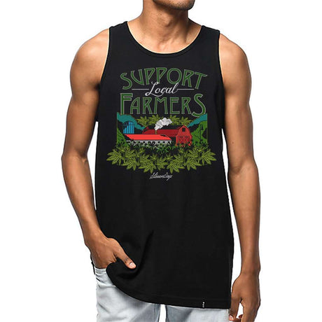 StonerDays Men's Support Local Farmers Tank Top in Black, Cotton, Front View