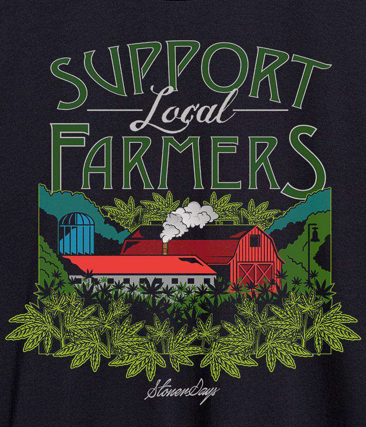 StonerDays Men's Support Local Farmers Tee - Front View on Black Cotton