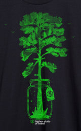 StonerDays Men's Tree In A Jar Tee front view, black cotton t-shirt with vibrant green print