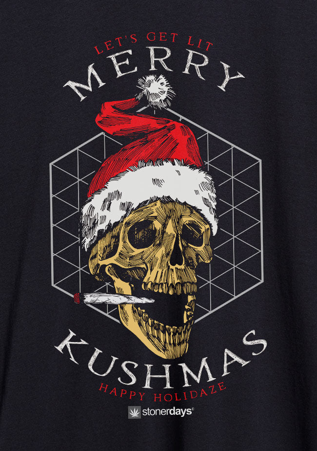 StonerDays Merry Kushmas Men's Shirt in Brown with Festive Skull Graphic, Front View