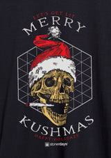 StonerDays Merry Kushmas Men's Shirt in Brown with Festive Skull Graphic, Front View